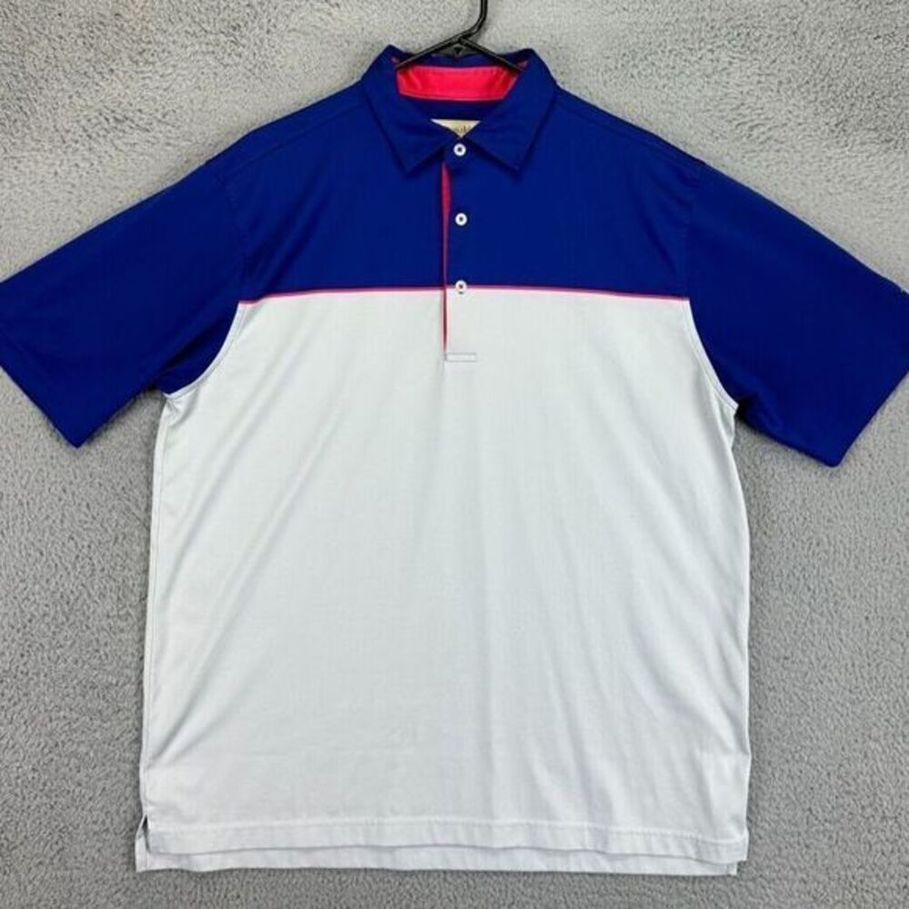 Donald Ross Golf Polo Shirt Adult Medium Blue White Colorblock Rugby Casual Mens
